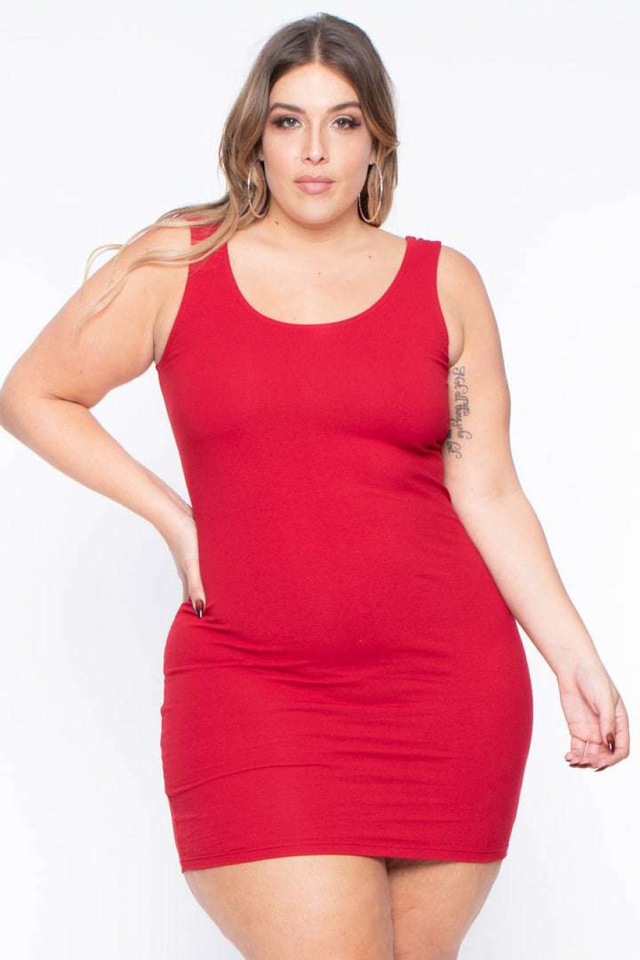 Dresses * | Curvy Sense Dresses Plus Size Essential Tank Bodycon Dress Red