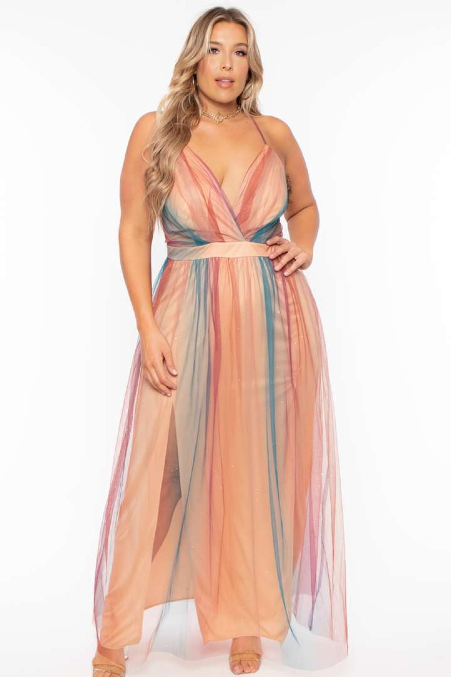 Dresses * | Symphony Back In Stock Plus Size Avianna Maxi Glitter Dress Blush