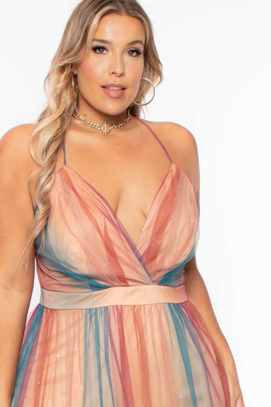 Dresses * | Symphony Back In Stock Plus Size Avianna Maxi Glitter Dress Blush