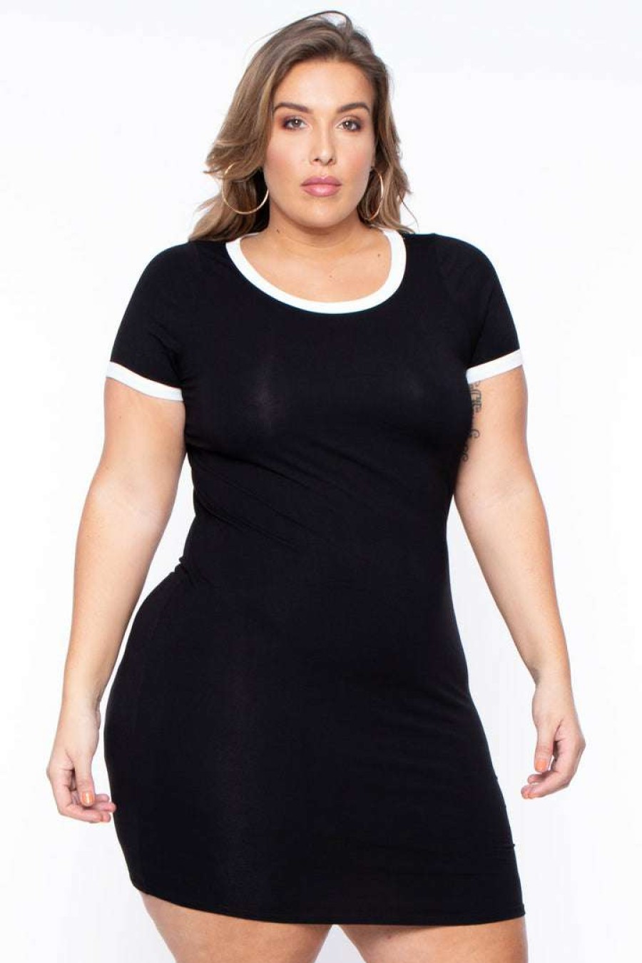 Dresses * | Curvy Sense Plus Size Kate Tee Dress Little Styles Black