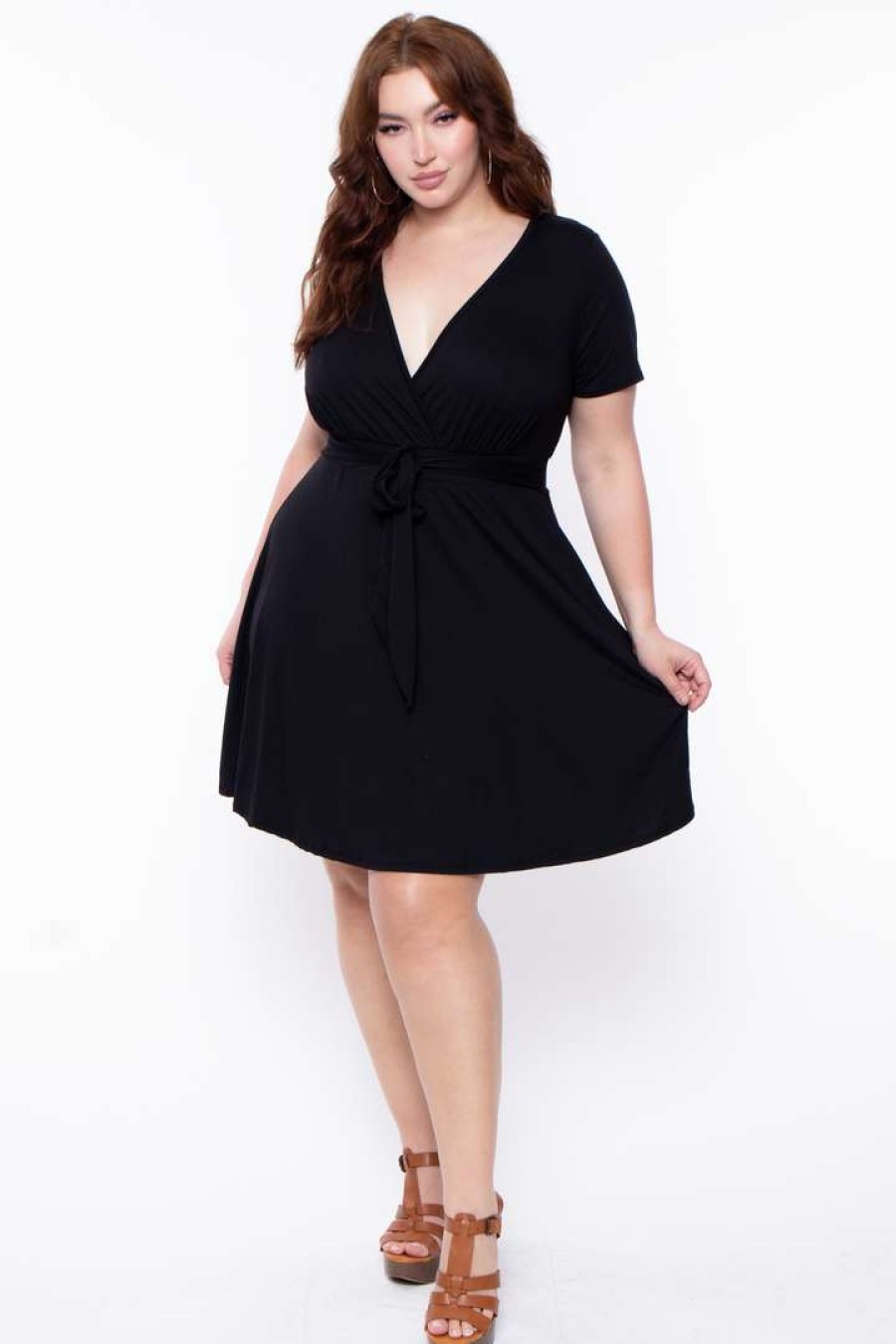 Dresses * | Curvy Sense Dresses Plus Size Lucy Flare Dress Black