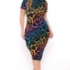 Dresses * | The Curve La Dresses Plus Size Sophie Rainbow Bodycon Midi Dress Black