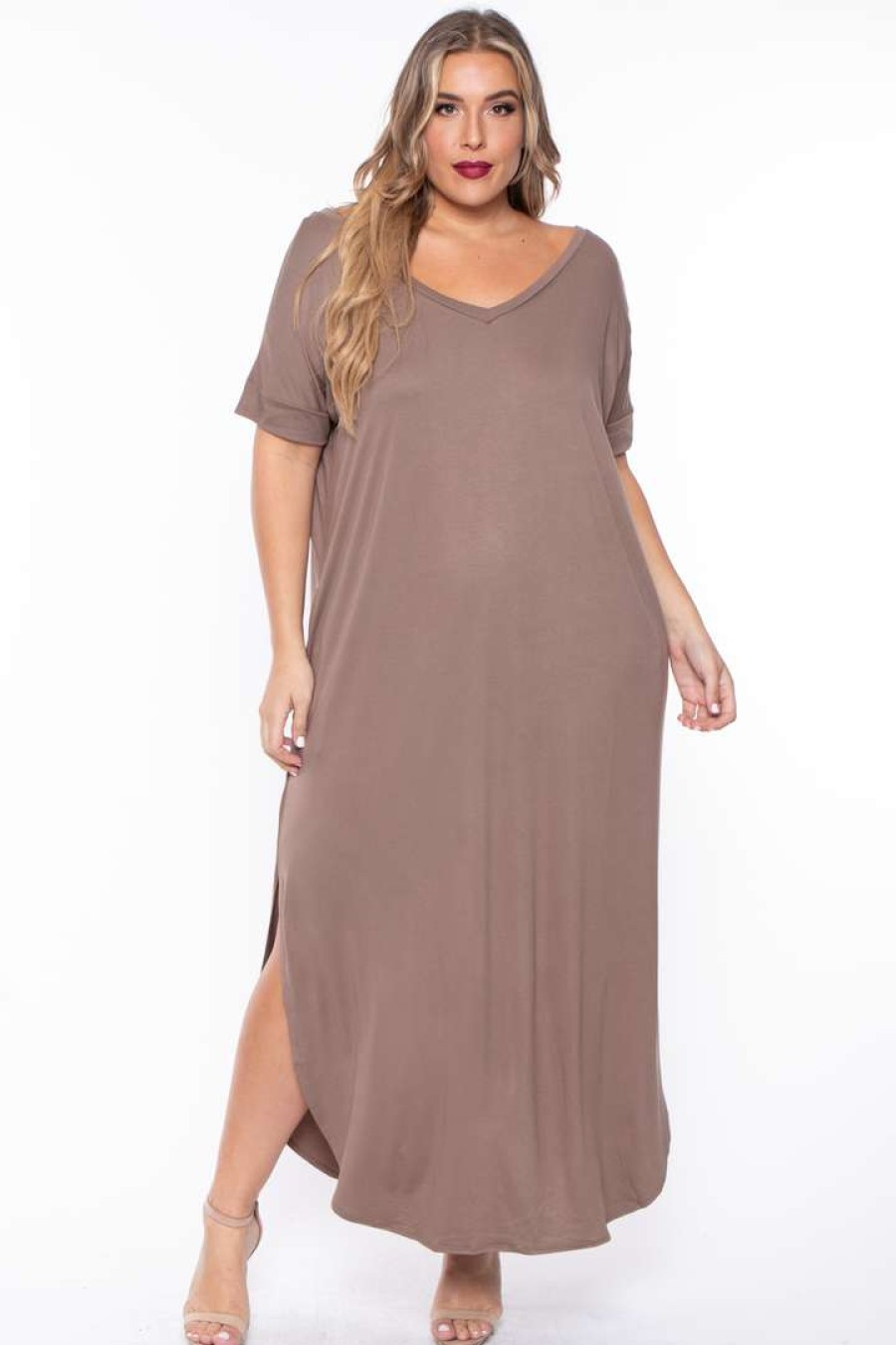 Dresses * | Zenana Dresses Plus Size Maxi T-Shirt Dress Mocha