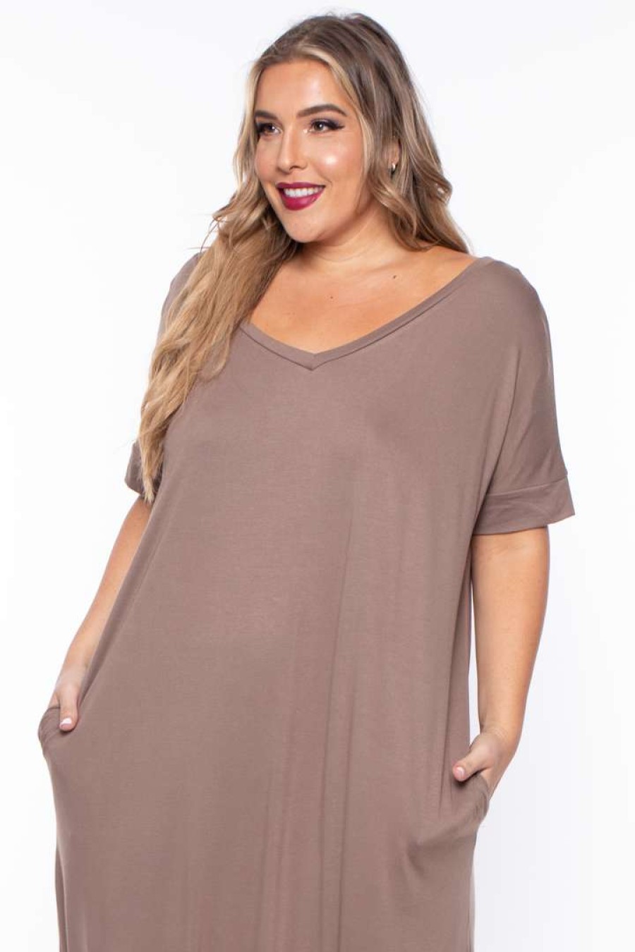 Dresses * | Zenana Dresses Plus Size Maxi T-Shirt Dress Mocha