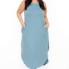 Dresses * | Zenana Dresses Plus Size Tank Maxi T-Shirt Dress Blue Grey