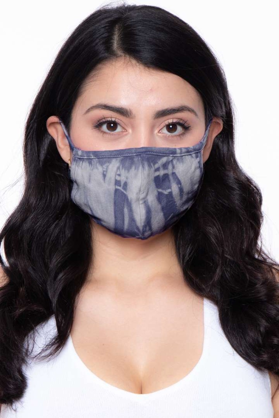 Accessories * | Curvy Sense Washable & Reusable Hand Tie-Dyed Face Mask Face Masks Navy