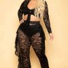 Sets * | Curvy Sense Sets Plus Size Floral Lace Top & Ruffle Pants Set Black