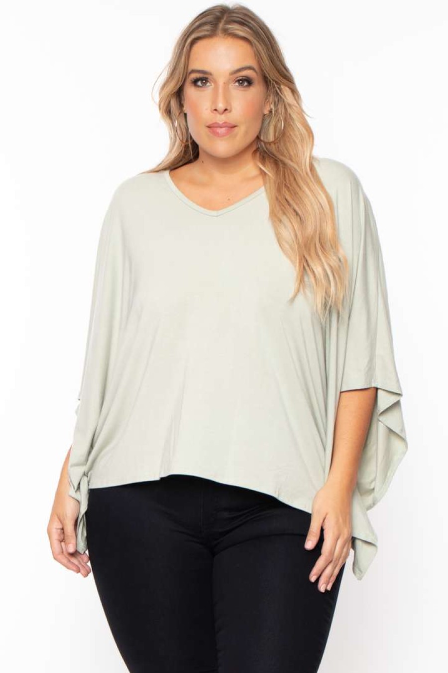 Tops * | Curvy Sense Plus Size Drape Flare Top Sage