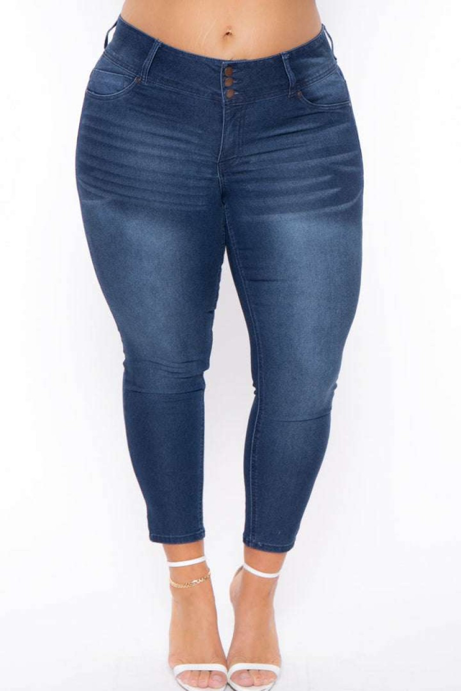 Bottoms * | Davids Place New Arrivals Plus Size Ayden 3 Button Jean Medium Wash