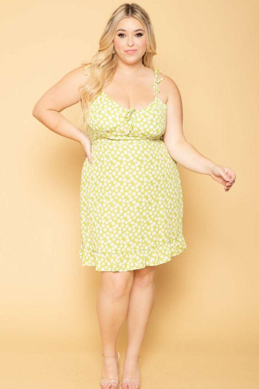 Dresses * | Hesperus Plus Size Daisy Floral Dress New Arrivals Light Green