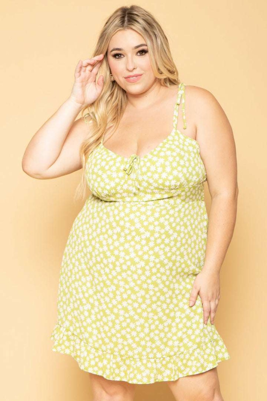 Dresses * | Hesperus Plus Size Daisy Floral Dress New Arrivals Light Green