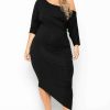 Dresses * | Curvy Sense Back In Stock Plus Size Asymmetric Knit Dress Black