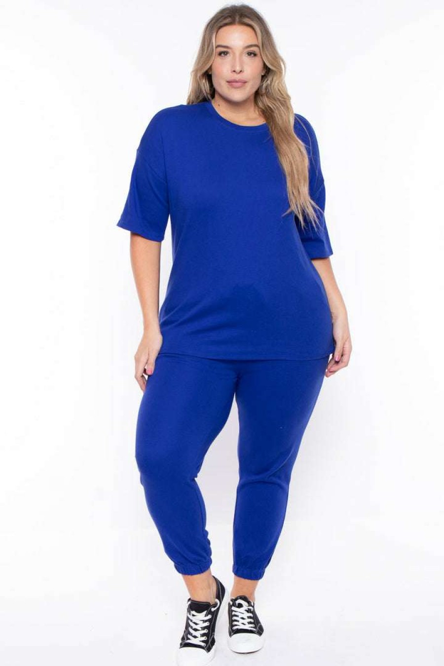 Sets * | Zenana Plus Size Camila Matching Lounge Set Royal Blue