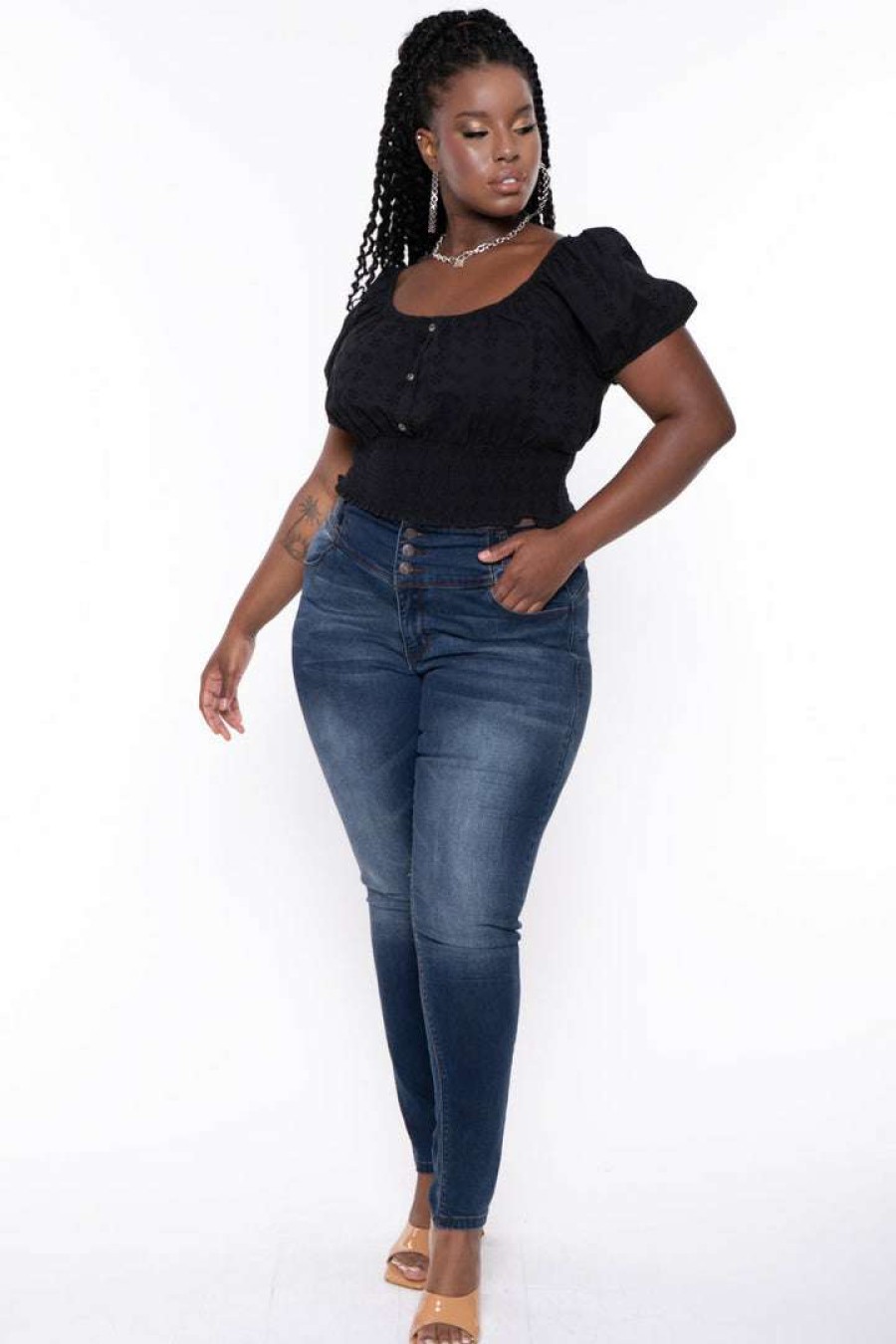 Tops * | Ambiance Plus Size Lillian Eyelet Top Black