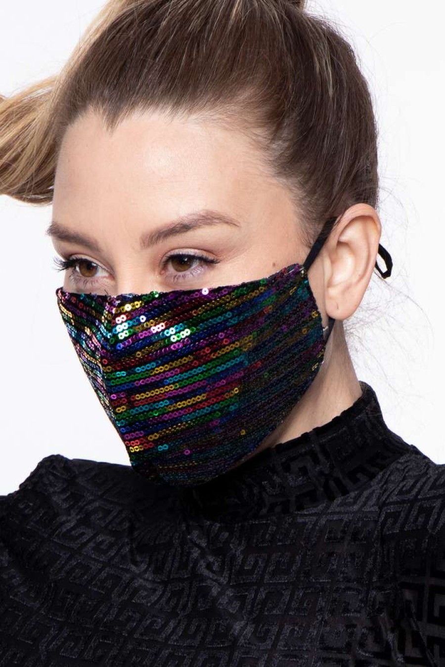 Accessories * | Curvy Sense Face Masks Washable Dual-Layer Sequins Face Mask With Pocket + 10 Filters Rainbow