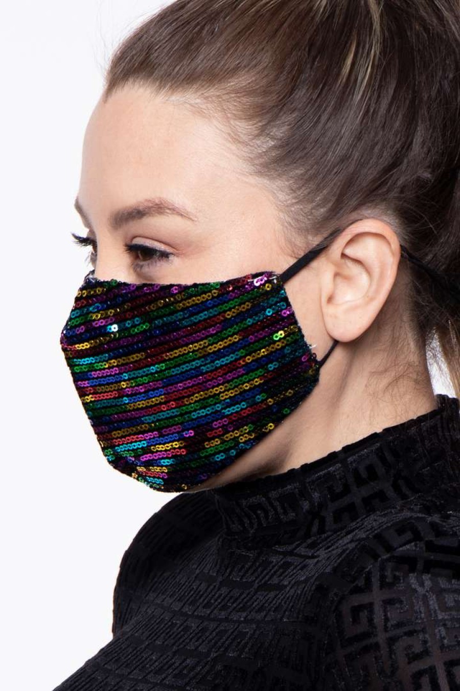 Accessories * | Curvy Sense Face Masks Washable Dual-Layer Sequins Face Mask With Pocket + 10 Filters Rainbow