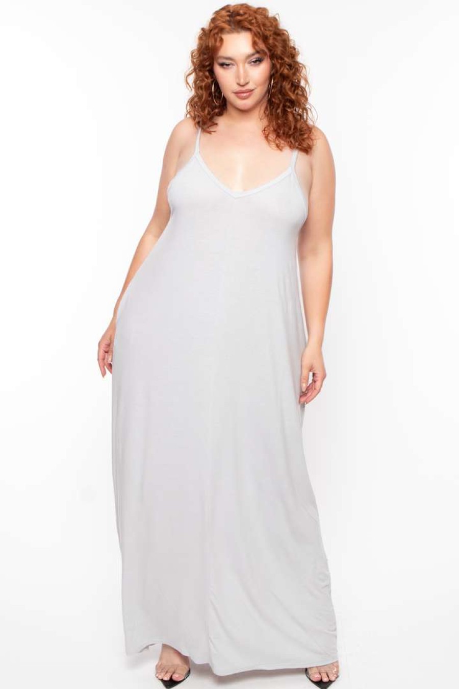 Dresses * | Zenana Dresses Plus Size Cami Strap Maxi Dress Grey Mist