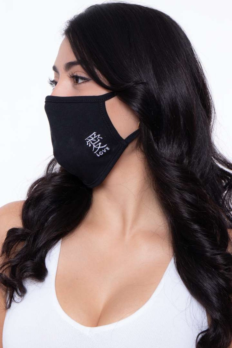 Accessories * | Curvy Sense Washable & Reusable Embroidered Face Mask Love Face Masks Black