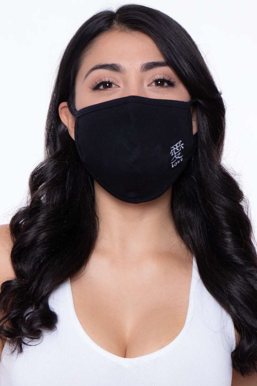 Accessories * | Curvy Sense Washable & Reusable Embroidered Face Mask Love Face Masks Black