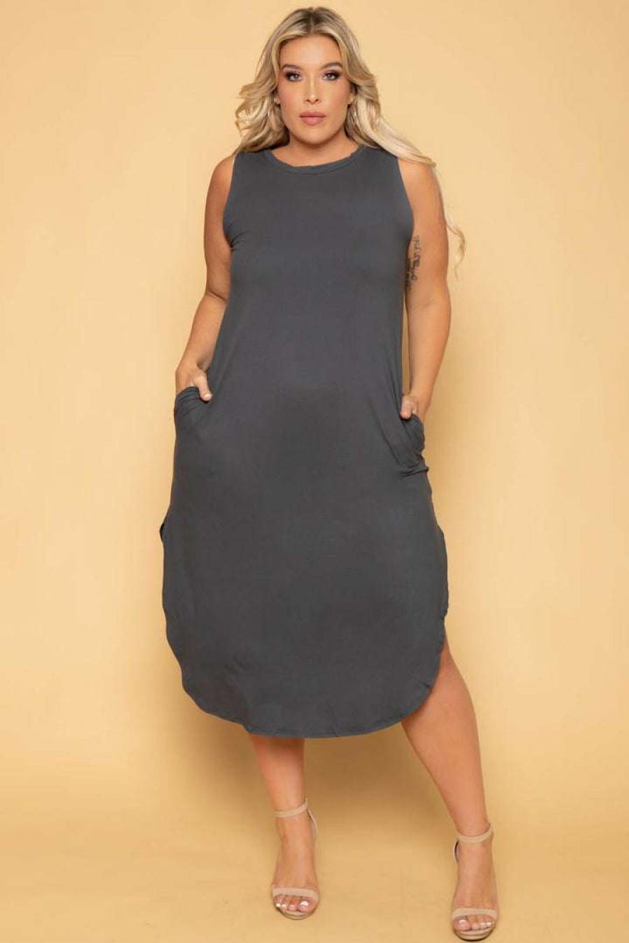 Dresses * | Zenana Plus Size Tank Maxi T-Shirt Dress Grey