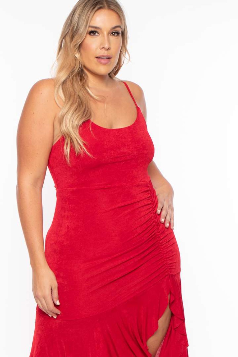 Dresses * | Curvy Sense Party Shop Plus Size Fayette Flamenco Ruffle Dress Red