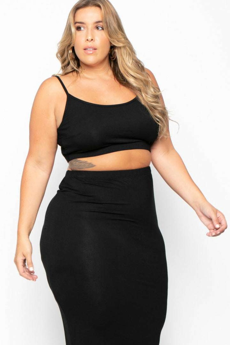 Sets * | Curvy Sense Plus Size Connie Crop Top & Skirt Set Black