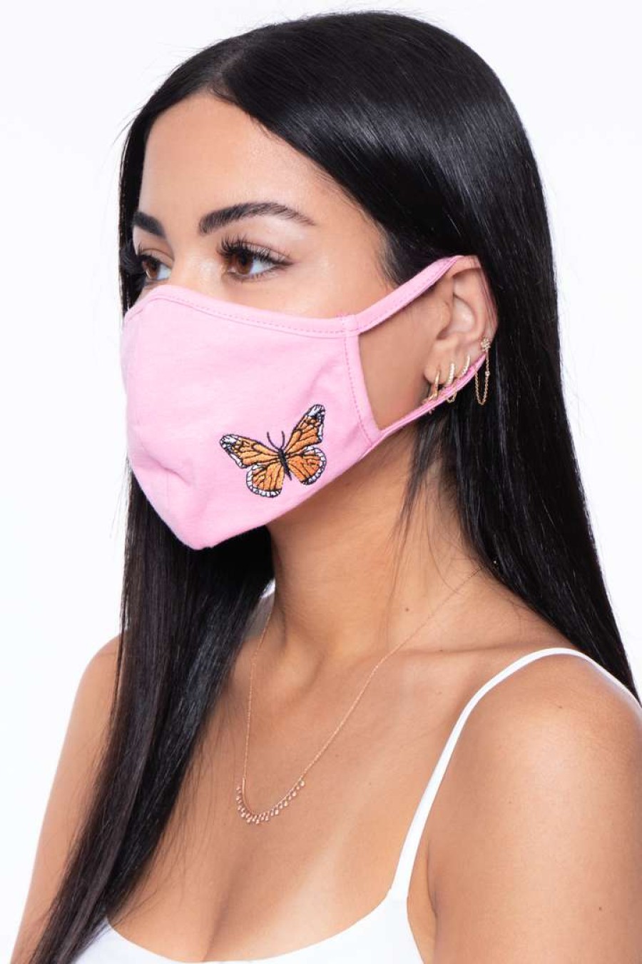 Accessories * | Curvy Sense Washable & Reusable Embroidered Face Mask Butterfly Bubblegum