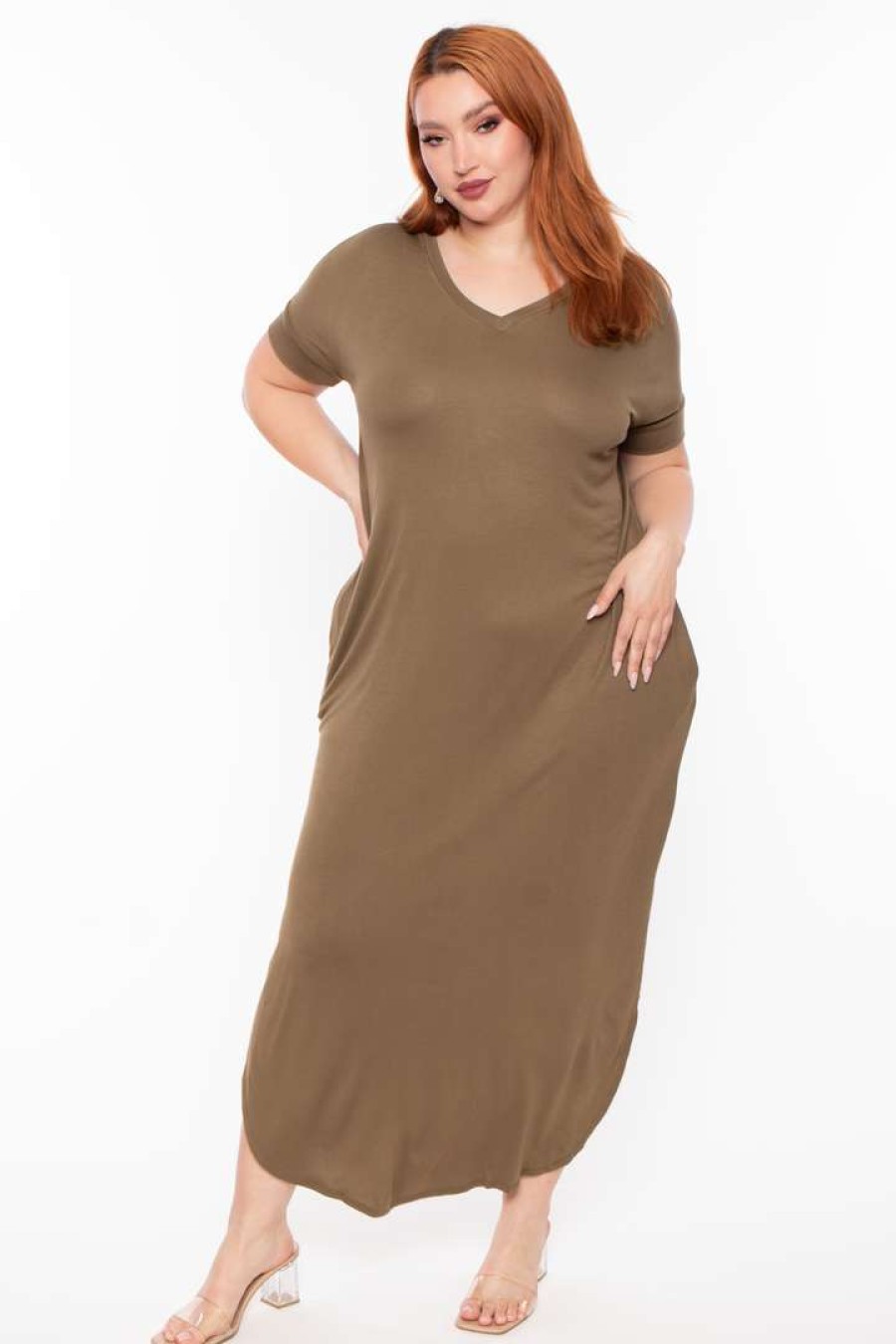 Dresses * | Zenana Plus Size Maxi T-Shirt Dress Dresses Dusty Olive