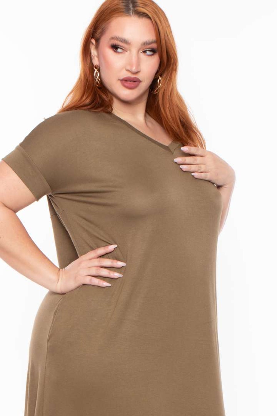 Dresses * | Zenana Plus Size Maxi T-Shirt Dress Dresses Dusty Olive