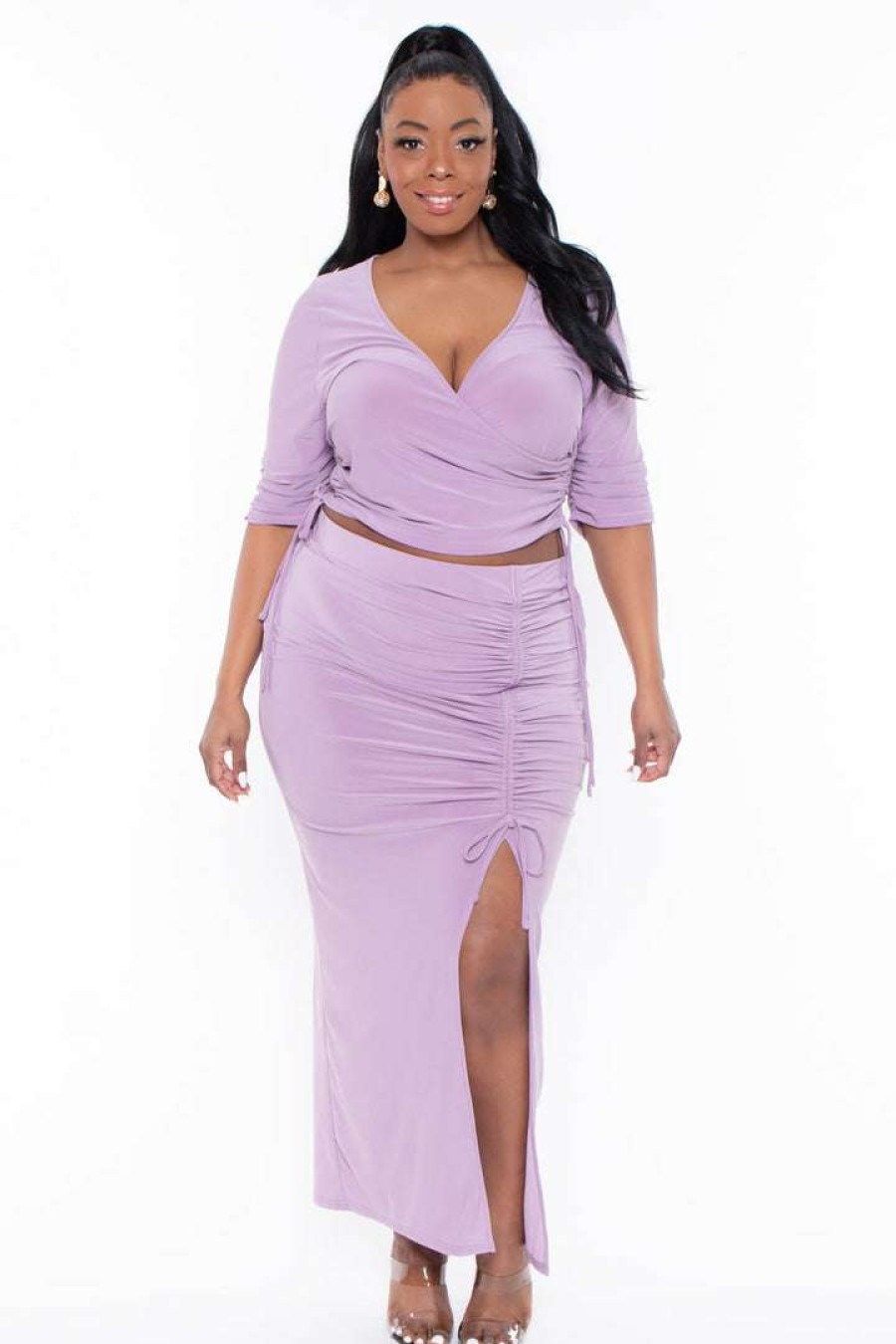 Sets * | Haute Monde Sets Plus Size Naila Matching Skirt Set Lavender