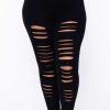 Bottoms * | Curvy Sense Plus Size Distressed Leggings Back In Stock Black