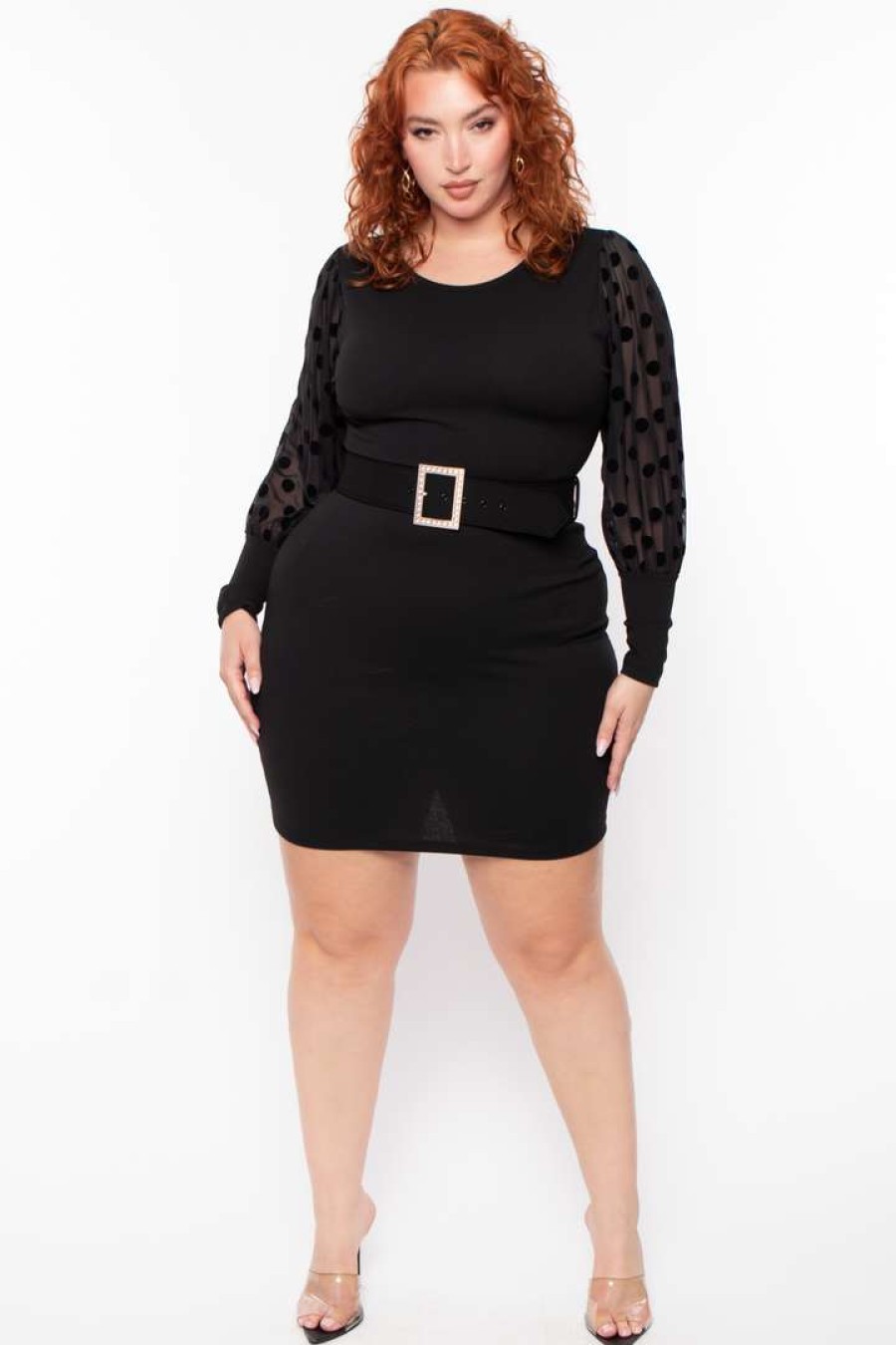 Dresses * | Katy Usa Plus Size Coraline Belted Bodycon Dress Black