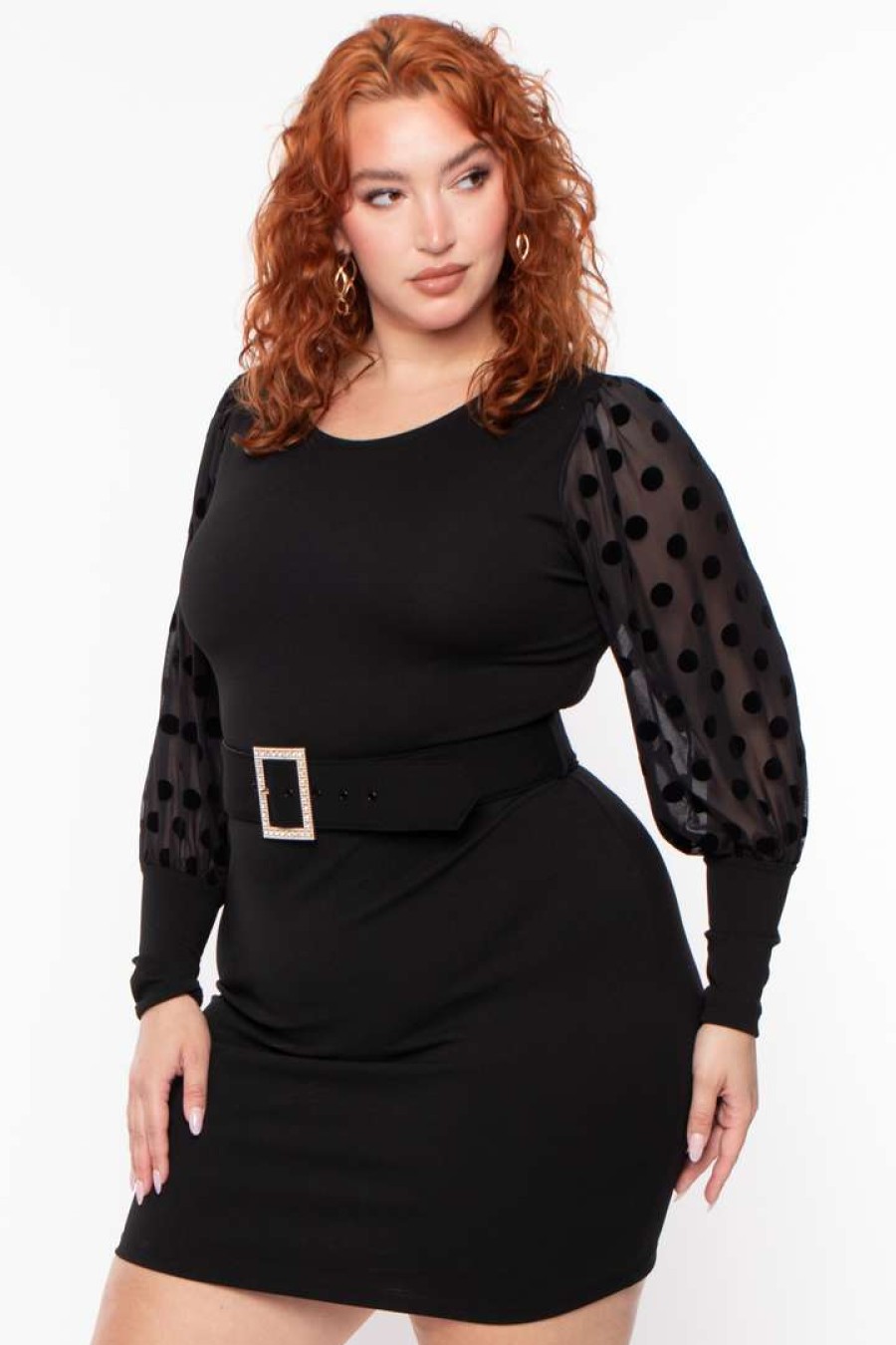 Dresses * | Katy Usa Plus Size Coraline Belted Bodycon Dress Black