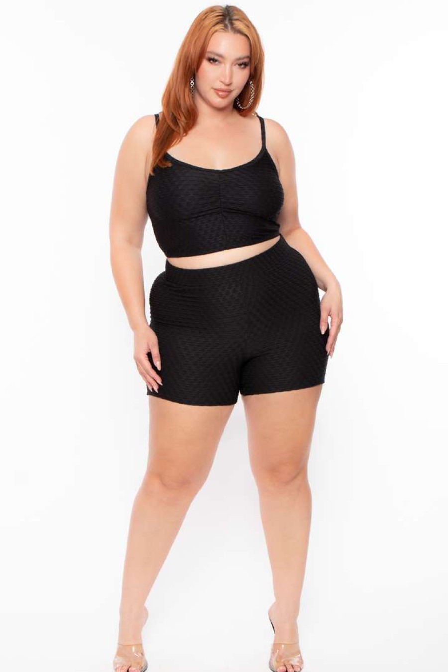 Sets * | Curvy Sense Plus Size Larisa Textured Matching Set Matching Sets Black