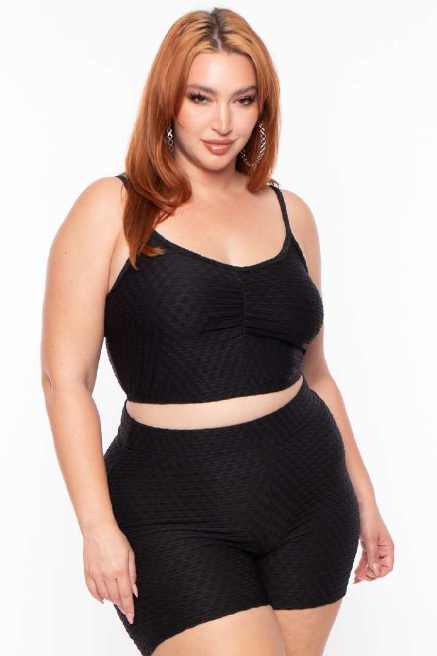 Sets * | Curvy Sense Plus Size Larisa Textured Matching Set Matching Sets Black