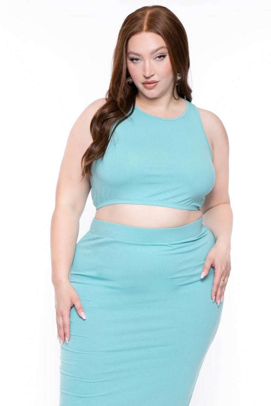 Sets * | Curvy Sense Plus Size Candace Tank And Skirt Matching Set Teal