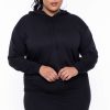 Sets * | Curvy Sense Essential Mix Plus Size Essential Cropped Hoodie Black