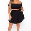 Sets * | Curvy Sense Plus Size Dioceline Off Shoulder Crop Top & Skirt Set Matching Sets Black