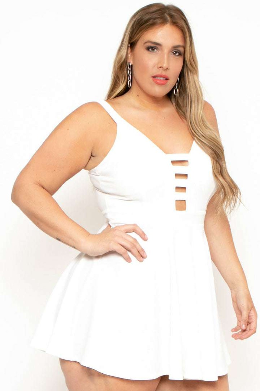 Dresses * | Love Some Bridal Options Plus Size Caged Fit & Flare Dress Ivory