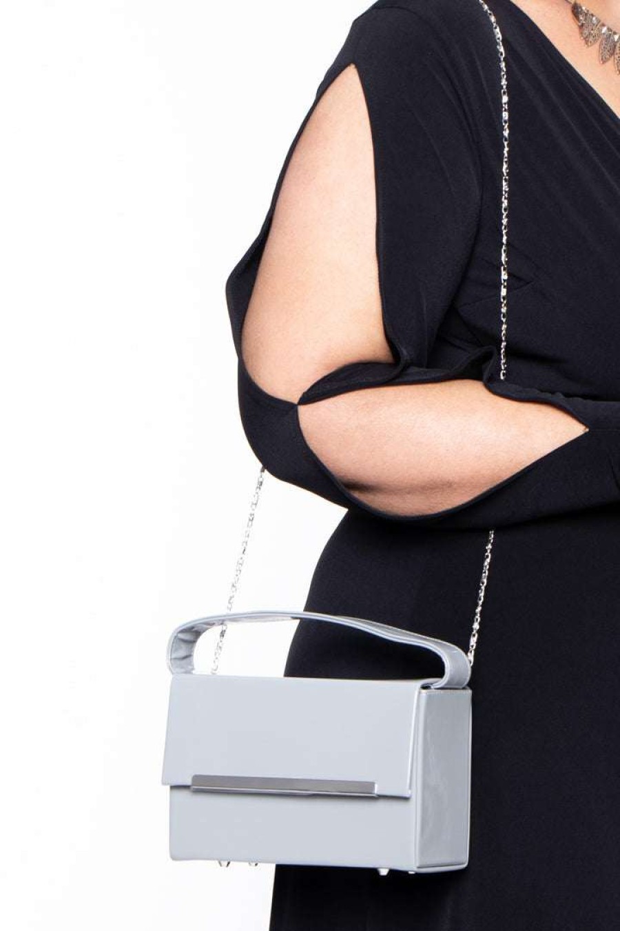 Accessories * | Impulse Nyc Chic Patent Box Bag Grey Handbags