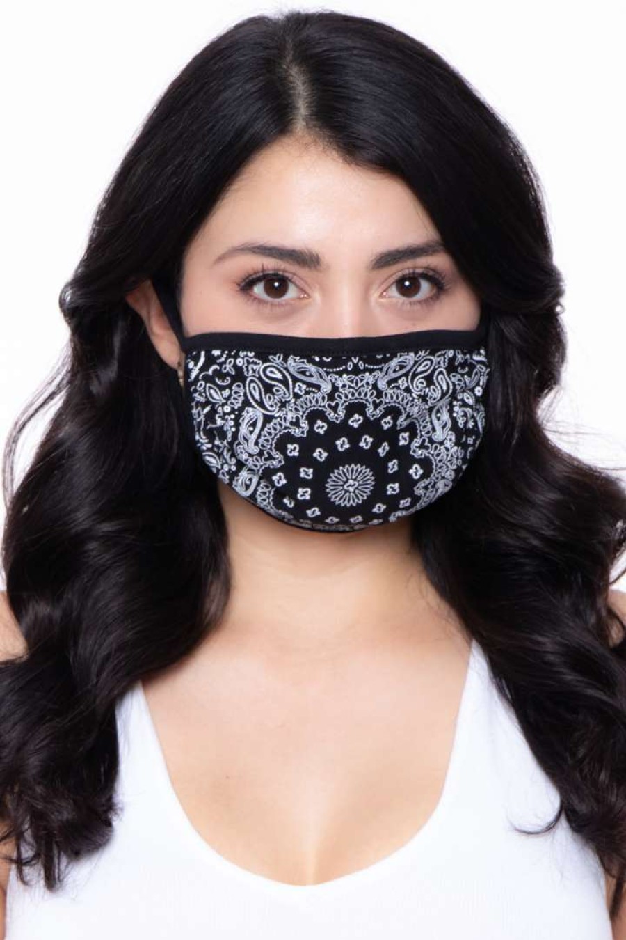 Accessories * | Curvy Sense Washable & Reusable Printed Face Mask Bandana Black