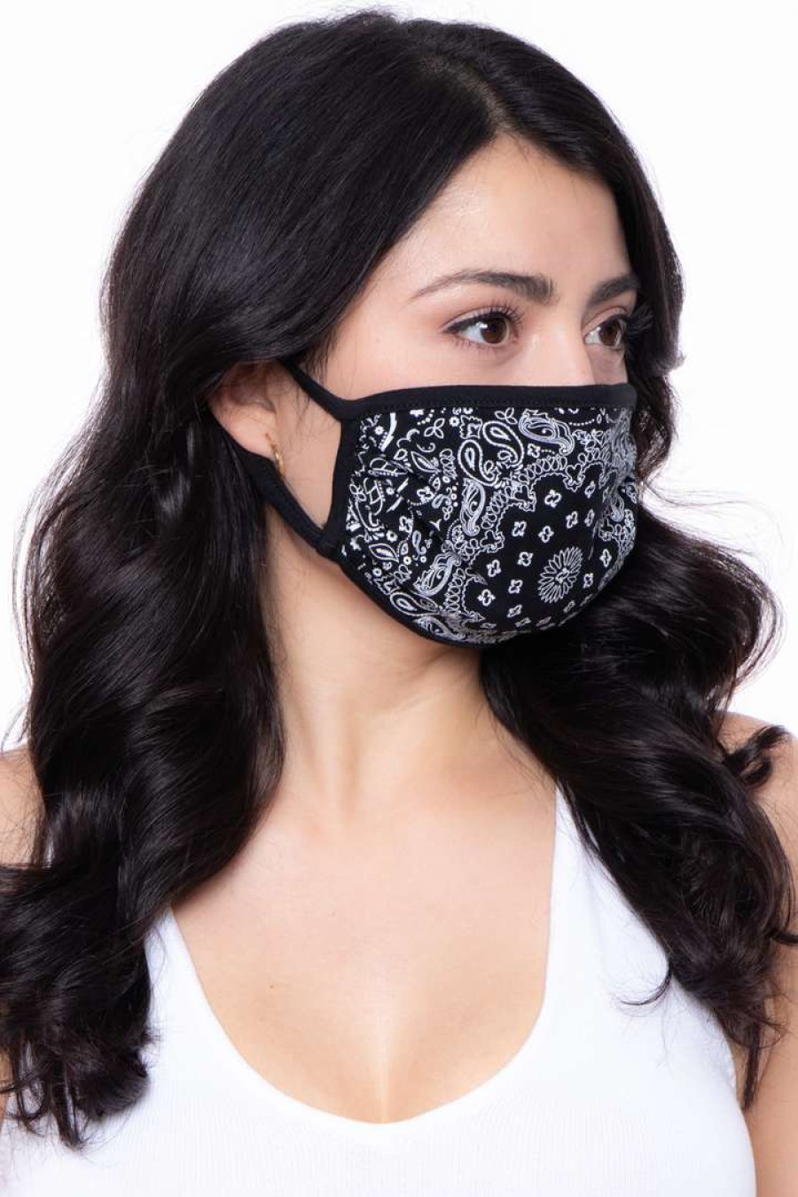 Accessories * | Curvy Sense Washable & Reusable Printed Face Mask Bandana Black