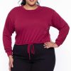 Sets * | Curvy Sense Essential Mix Plus Size Essential Cropped Pullover Sweatshirt Burgundy