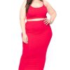 Sets * | Curvy Sense Plus Size Connie Crop Top & Skirt Set Red