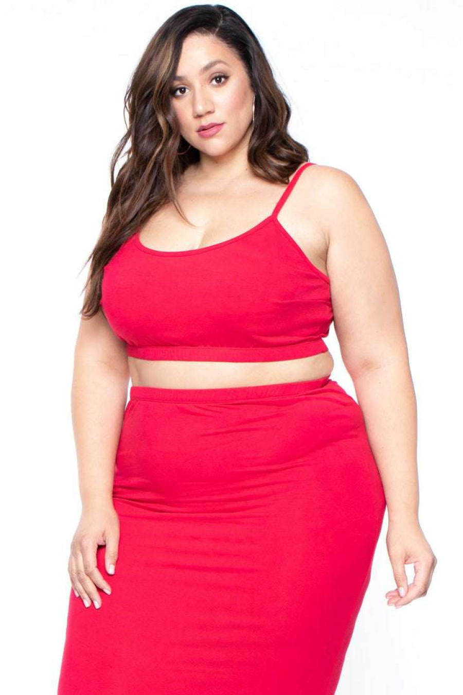 Sets * | Curvy Sense Plus Size Connie Crop Top & Skirt Set Red