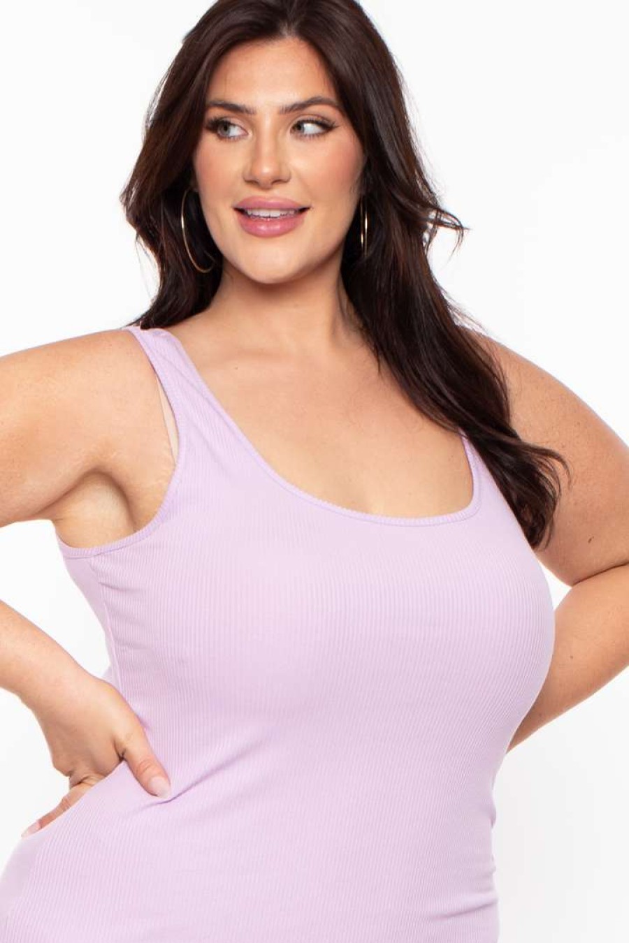 Dresses * | Ambiance Plus Size Roberta Rib Tank Bodycon Dress Dresses Lavender