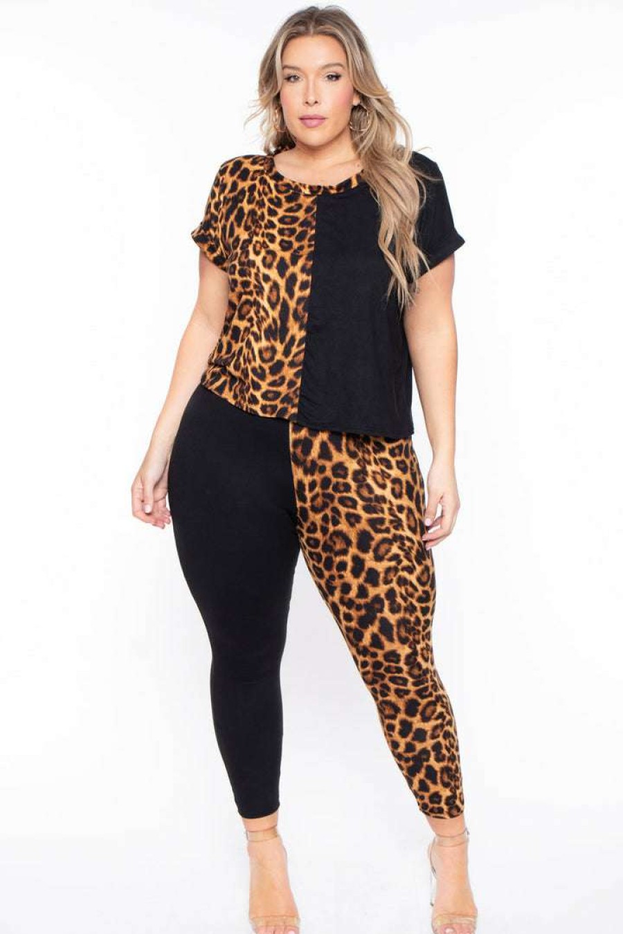 Sets * | Curvy Sense Plus Size Kady Leopard Matching Set Sets Brown