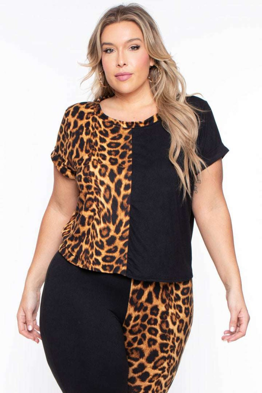 Sets * | Curvy Sense Plus Size Kady Leopard Matching Set Sets Brown