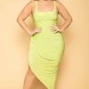 Dresses * | Curvy Sense New Arrivals Plus Size Miami Slinky Bodycon Dress Lime