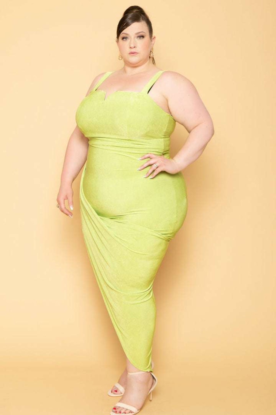 Dresses * | Curvy Sense New Arrivals Plus Size Miami Slinky Bodycon Dress Lime